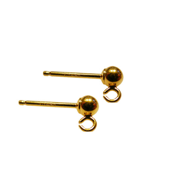 Ørestik sterlingsølv forgyldt kugle+øje, stift 0,7mm+bagstop, 1par.