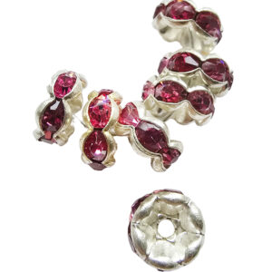 rondel forsølvet m/rhinsten pink 8mm. 10stk