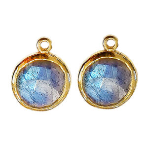 Vedhæng Labradorite facet mønt/sølvindfattet/ forgyldt 10mm. 1par