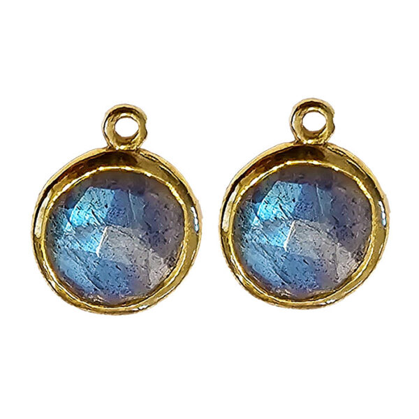 Vedhæng Labradorite facet mønt/sølvindfattet/ forgyldt 10mm. 1par