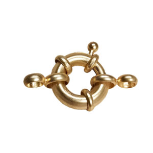 Fjederlås forgyldt m/dobbelt øsken messing mat 12mm, 1stk